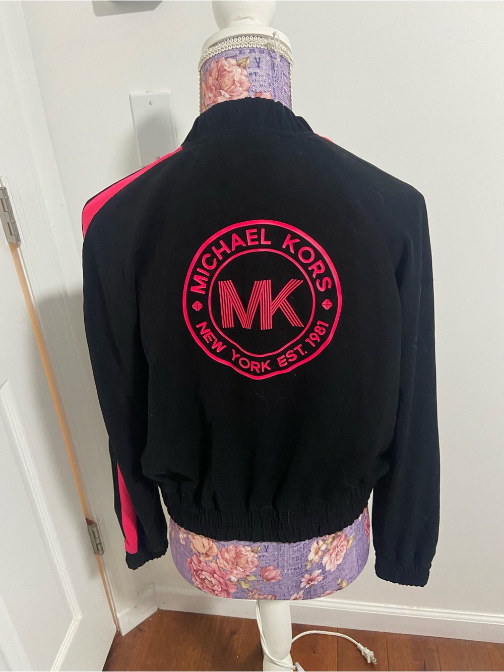 Michael kors black hot pink lined bomber jacket XS